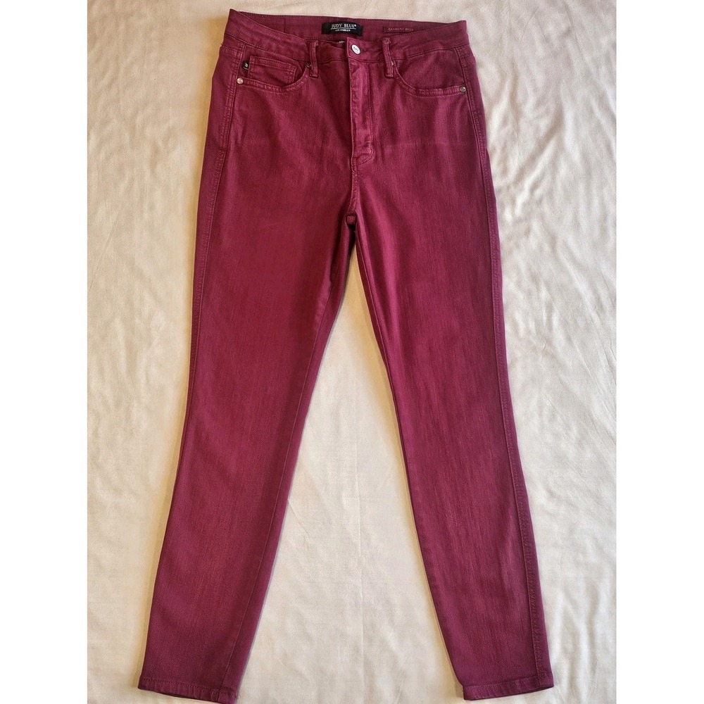 Judy Blue Jeans Womens 11/30 Red Skinny Garment Dyed Scarlett High Rise Tummy